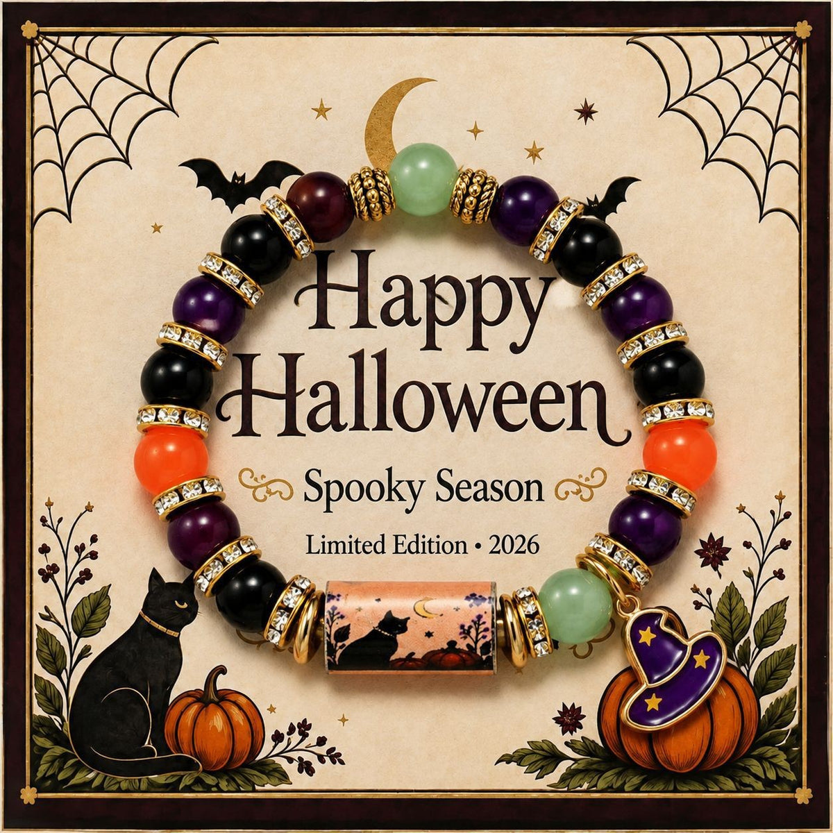 Halloween Crystal Beaded Bracelet – Holiday Gift