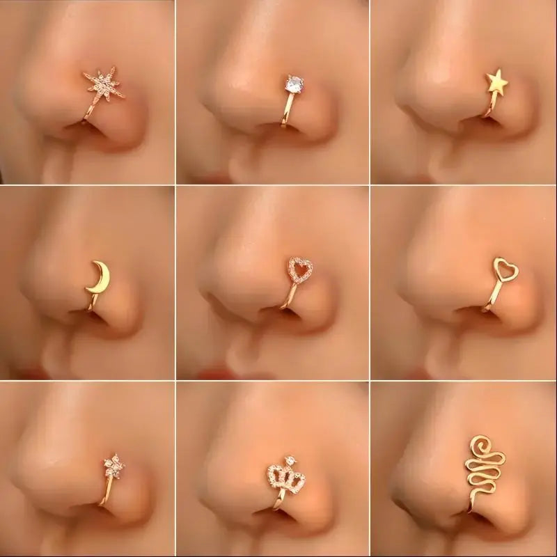 9pcs Copper Non Piercing Nose Ring Set
