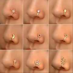 9pcs Copper Non Piercing Nose Ring Set