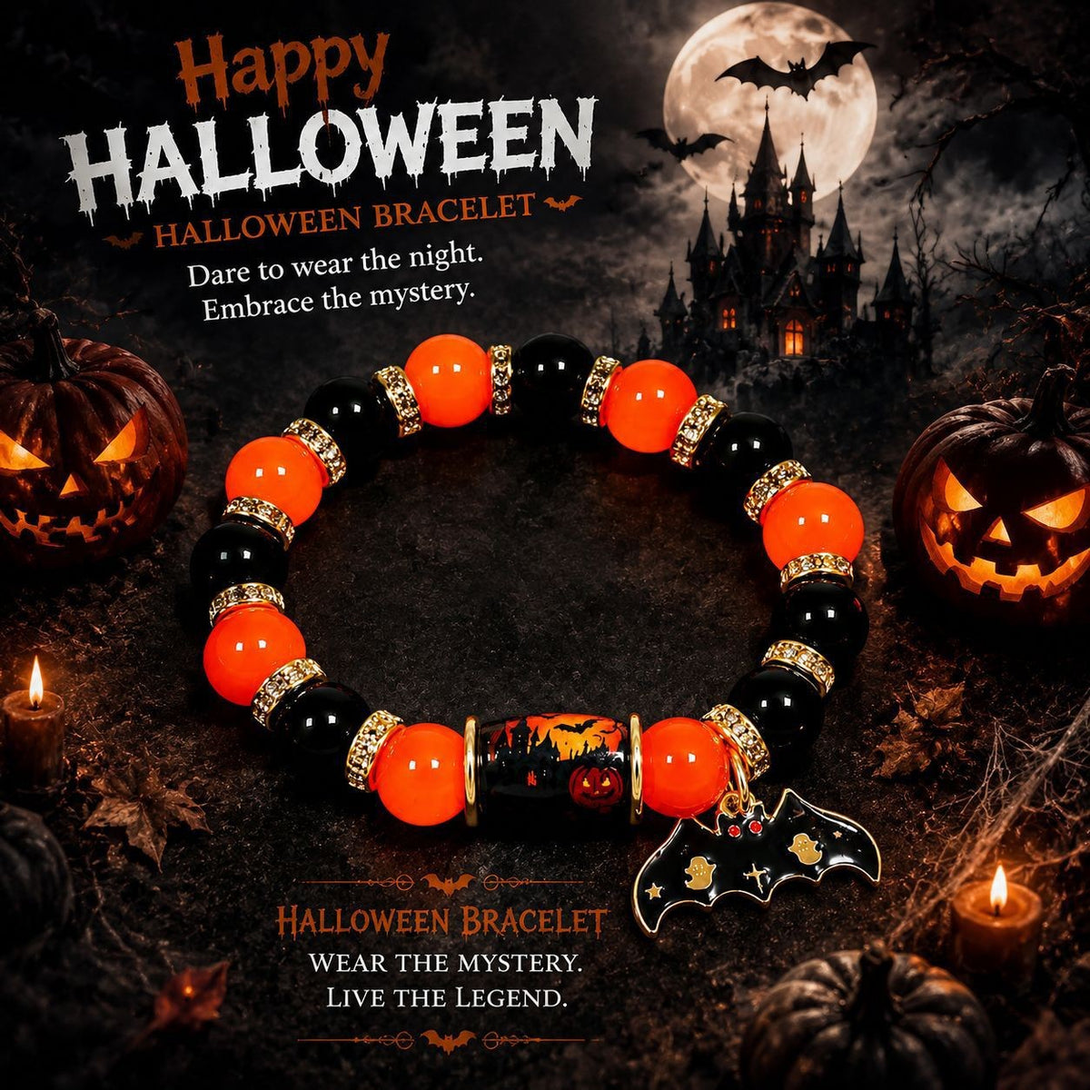 Halloween Crystal Beaded Bracelet – Holiday Gift