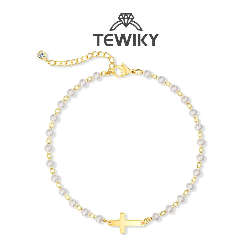Tewiky Simple Cross Pendant Bracelet for Women Dainty Jewelry Gift