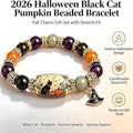 Halloween Black Cat & Pumpkin Crystal Beaded Bracelet