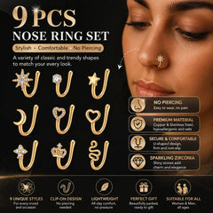9pcs Copper Non Piercing Nose Ring Set
