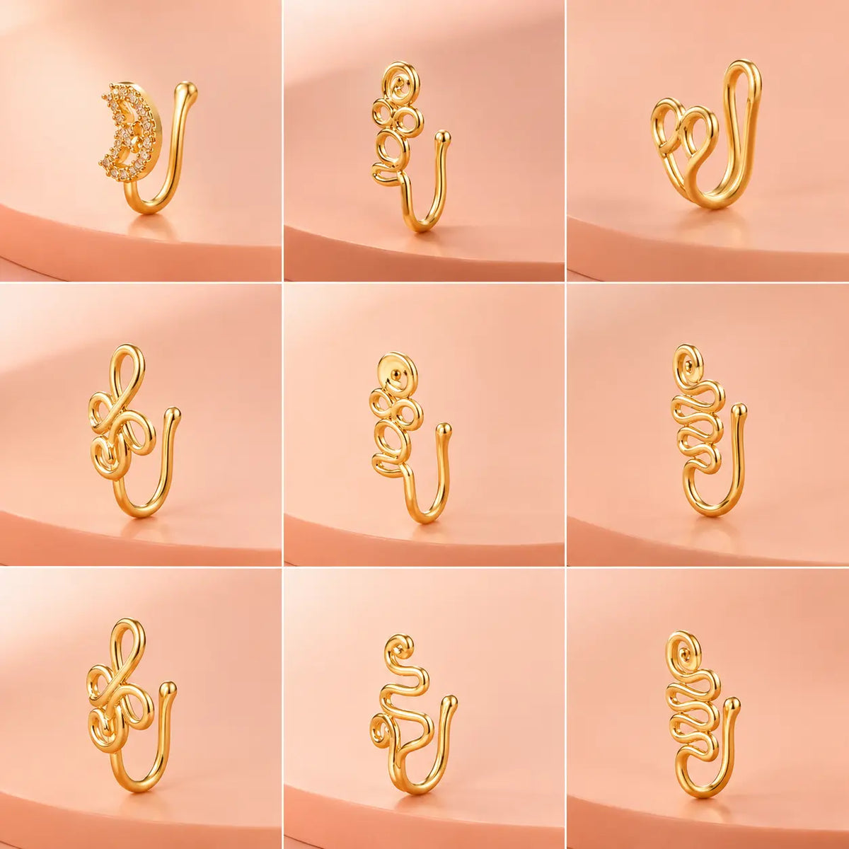 9pcs Copper Non Piercing Nose Ring Set