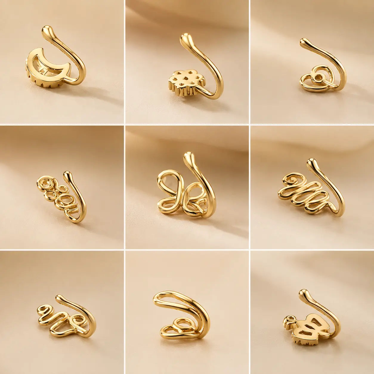 9pcs Copper Non Piercing Nose Ring Set