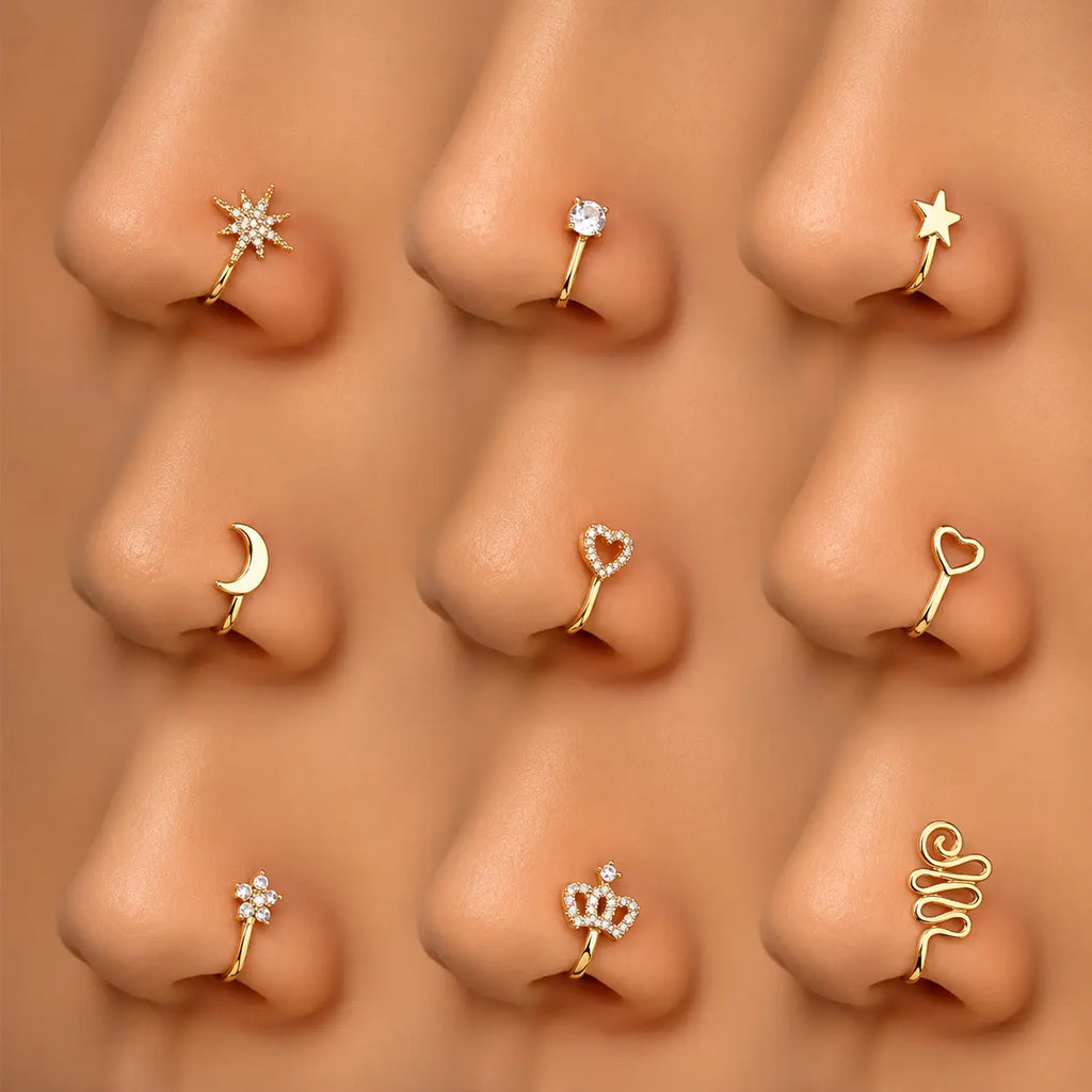 9pcs Copper Non Piercing Nose Ring Set