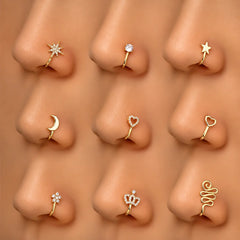 9pcs Copper Non Piercing Nose Ring Set