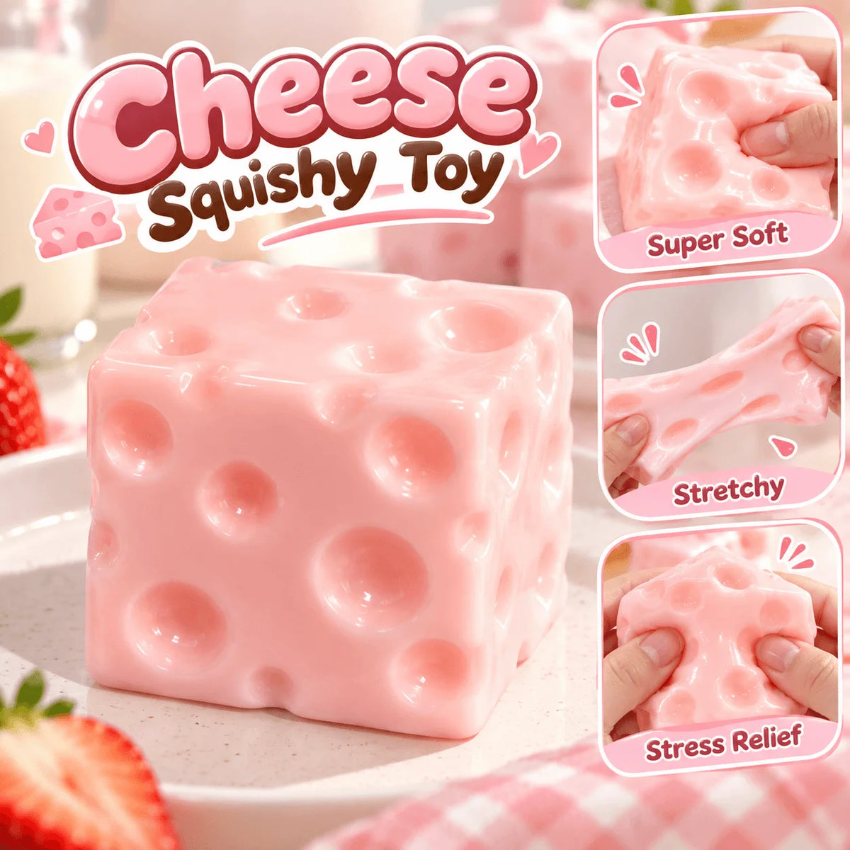 Cheese Squishy with Vaseline Texture – Soft Stress Relief Fidget Toy