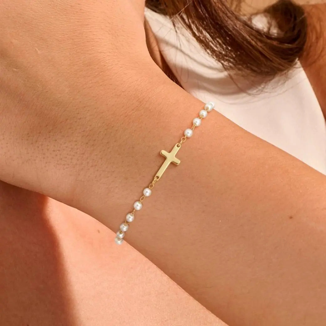Tewiky Simple Cross Pendant Bracelet for Women Dainty Jewelry Gift