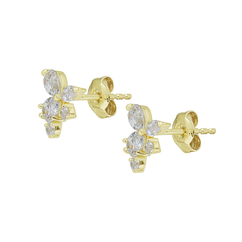 Yili Jewelry Jewelry Factory Wholesale Japanese Fresh College Style Flower Style 9k Gold White Zirconium Stud Earrings