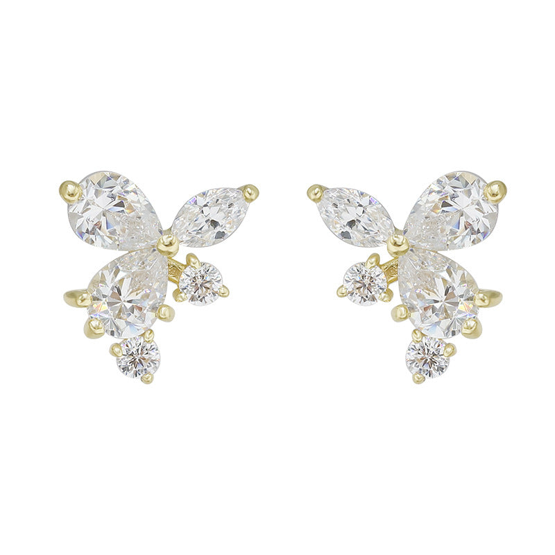 Yili Jewelry Jewelry Factory Wholesale Japanese Fresh College Style Flower Style 9k Gold White Zirconium Stud Earrings