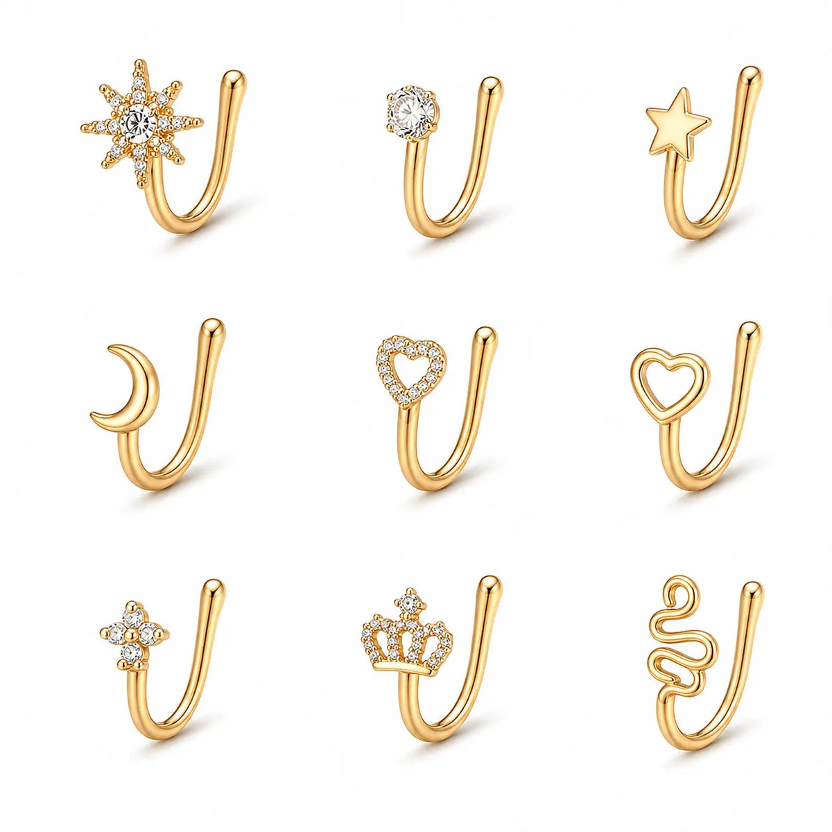 9pcs Copper Non Piercing Nose Ring Set