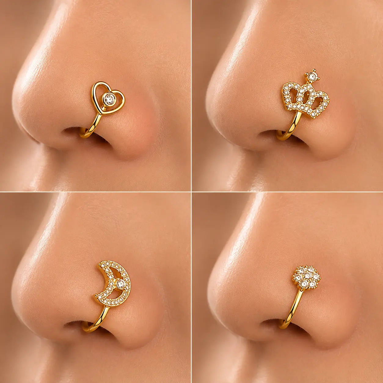 9pcs Copper Non Piercing Nose Ring Set
