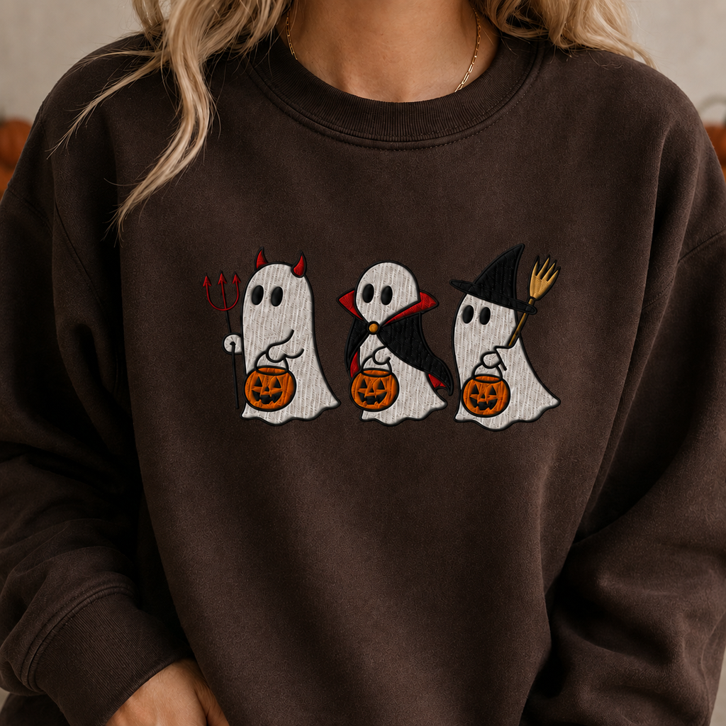 Halloween Cute Ghost Embroidered Sweatshirt