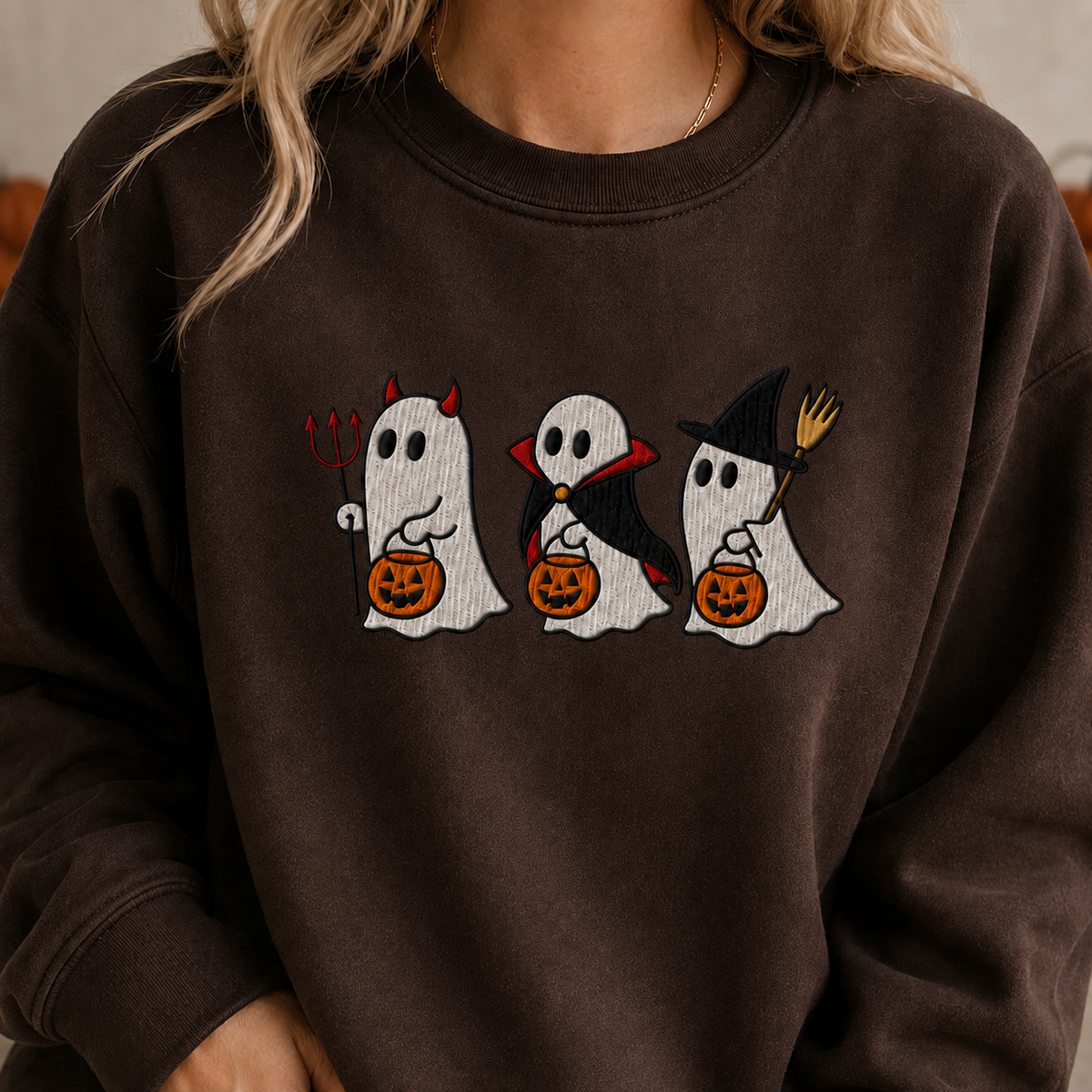 Halloween Cute Ghost Embroidered Sweatshirt