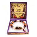 Halloween Black Cat & Pumpkin Crystal Beaded Bracelet