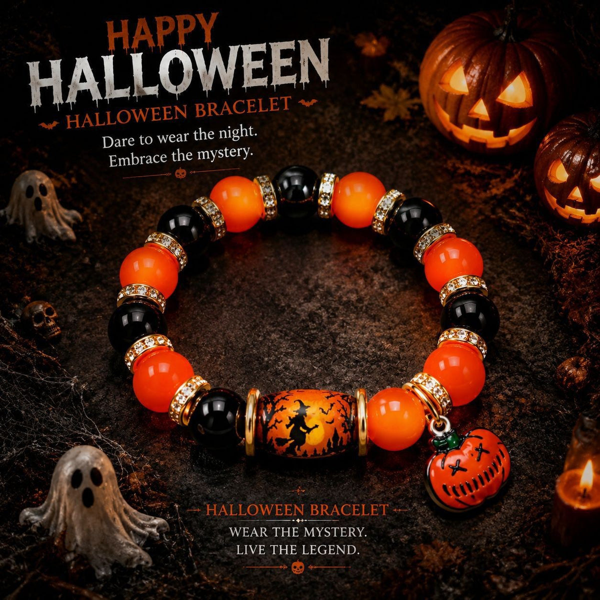 Halloween Crystal Beaded Bracelet – Holiday Gift