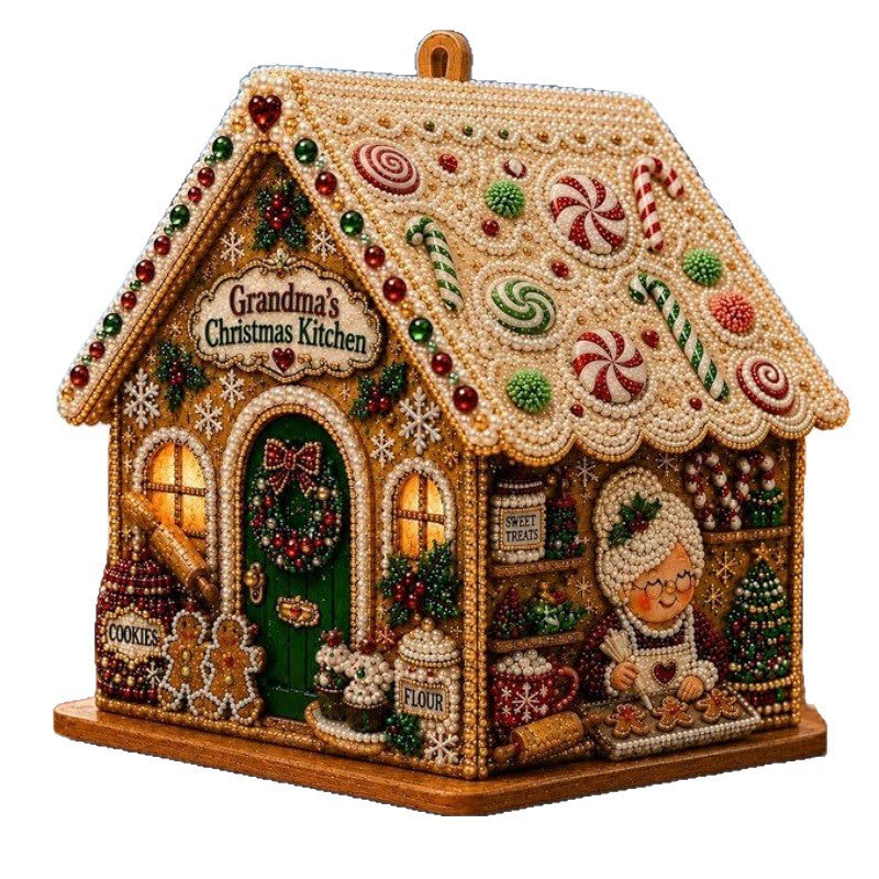 3D Christmas House Pearl & Diamond Painting Kit – DIY Wooden Holiday Craft
