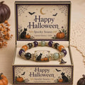 Halloween Black Cat & Pumpkin Crystal Beaded Bracelet