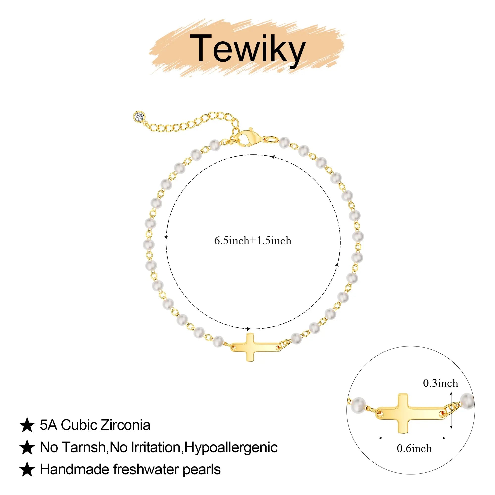 Tewiky Simple Cross Pendant Bracelet for Women Dainty Jewelry Gift