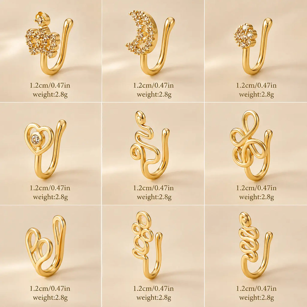 9pcs Copper Non Piercing Nose Ring Set
