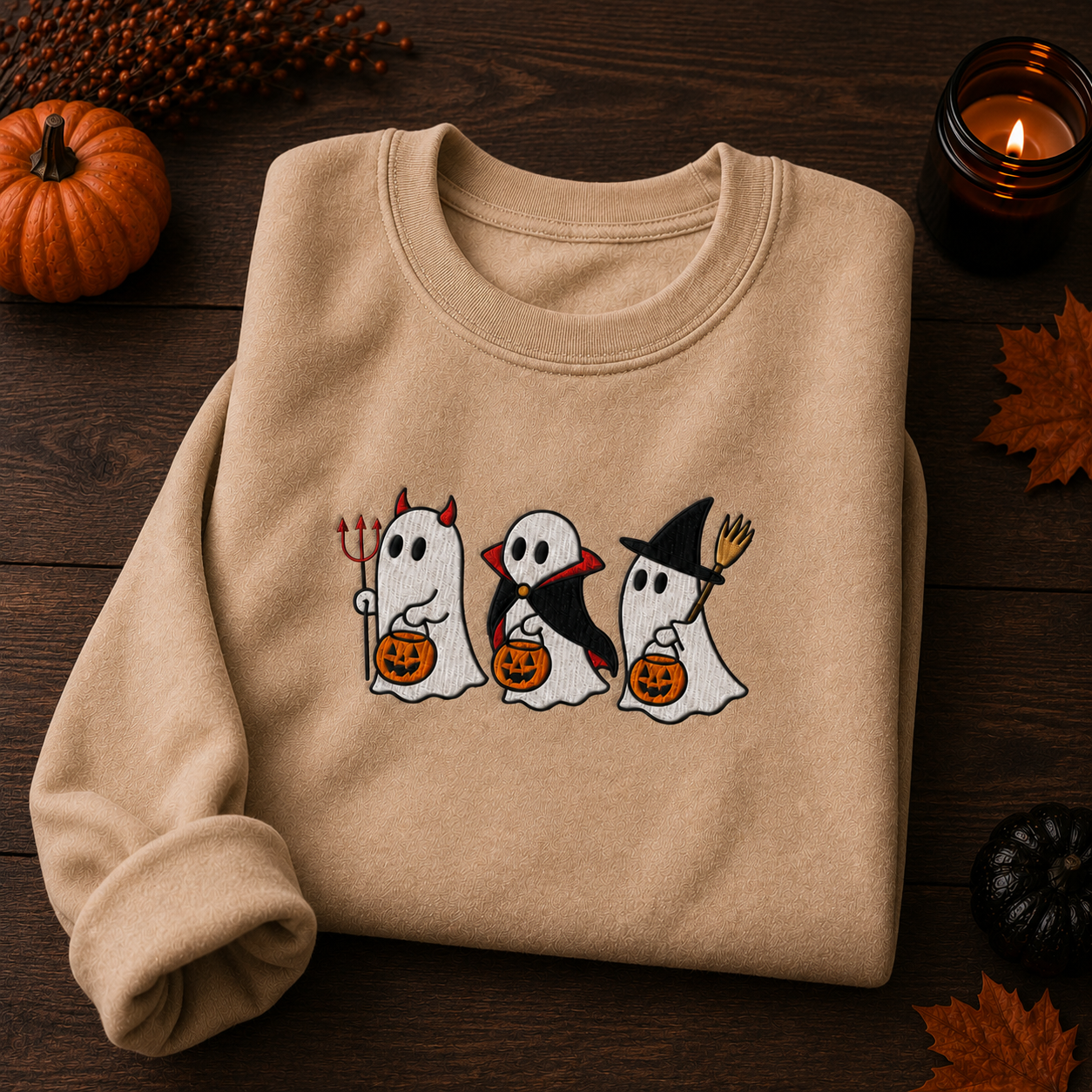 Halloween Cute Ghost Embroidered Sweatshirt