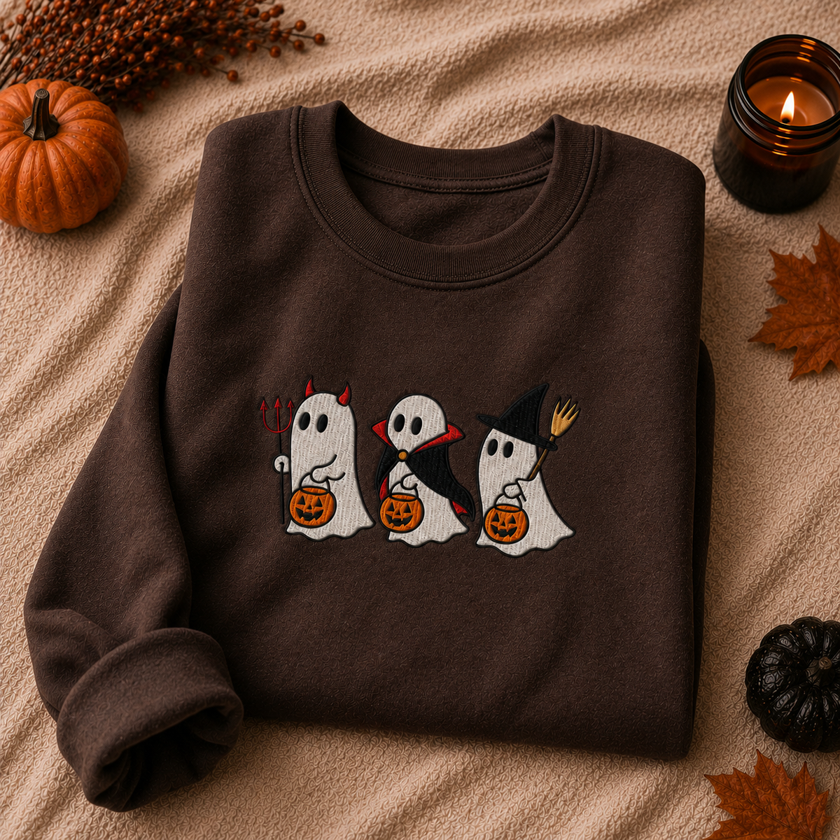 Halloween Cute Ghost Embroidered Sweatshirt