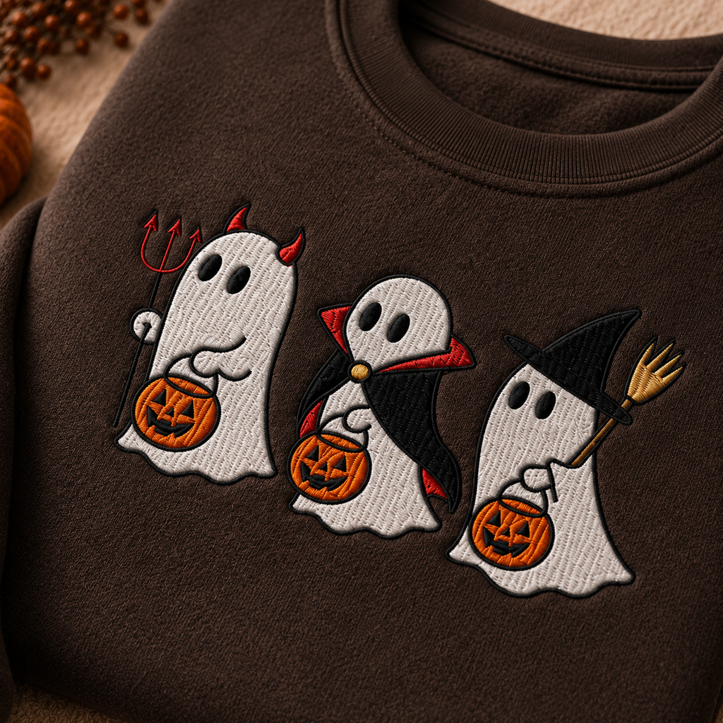 Halloween Cute Ghost Embroidered Sweatshirt