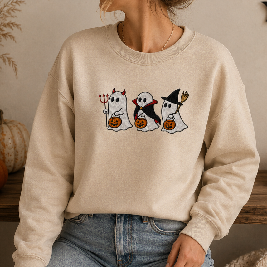 Halloween Cute Ghost Embroidered Sweatshirt